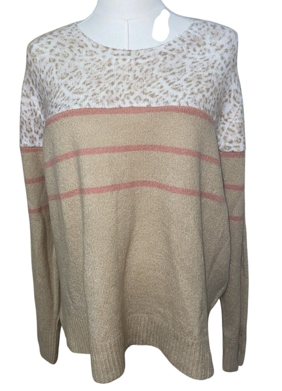 BeachLunchLounge Women's Beige White Animal Print Knit Sweater Size XL
